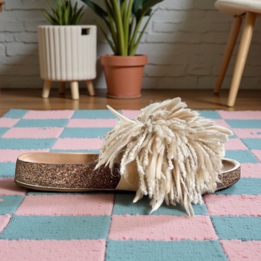 UGG Tan Cindi Yarn Fluffy Pom Pom Slides - Picture 5 of 13